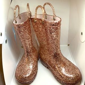 Never worn!! Pale pink glitter rain boots | girls size 10 | Zoogs
